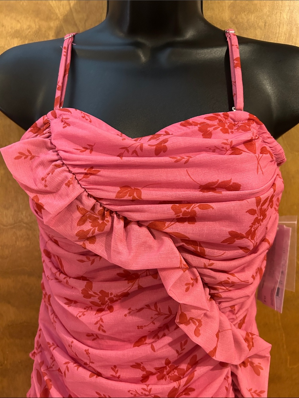 Pink Floral Ruffle Ruched Mini Dress - Homecoming - Picture 2 of 14